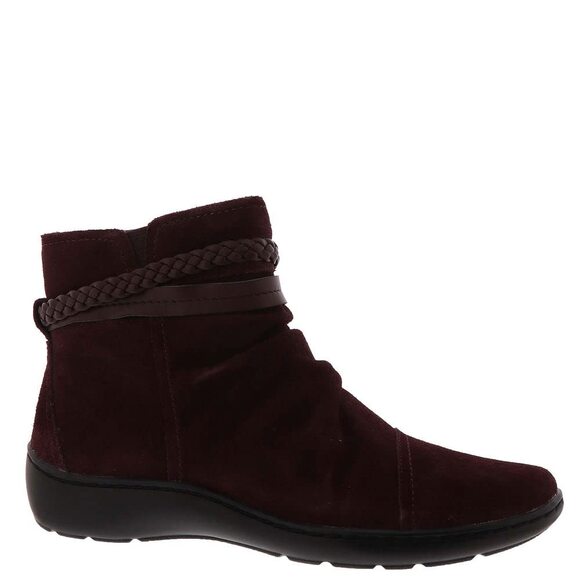 NWT Clarks Women’s Cora Braid Ankle Boot Burgundy Suede 9.5 - Picture 1 of 6